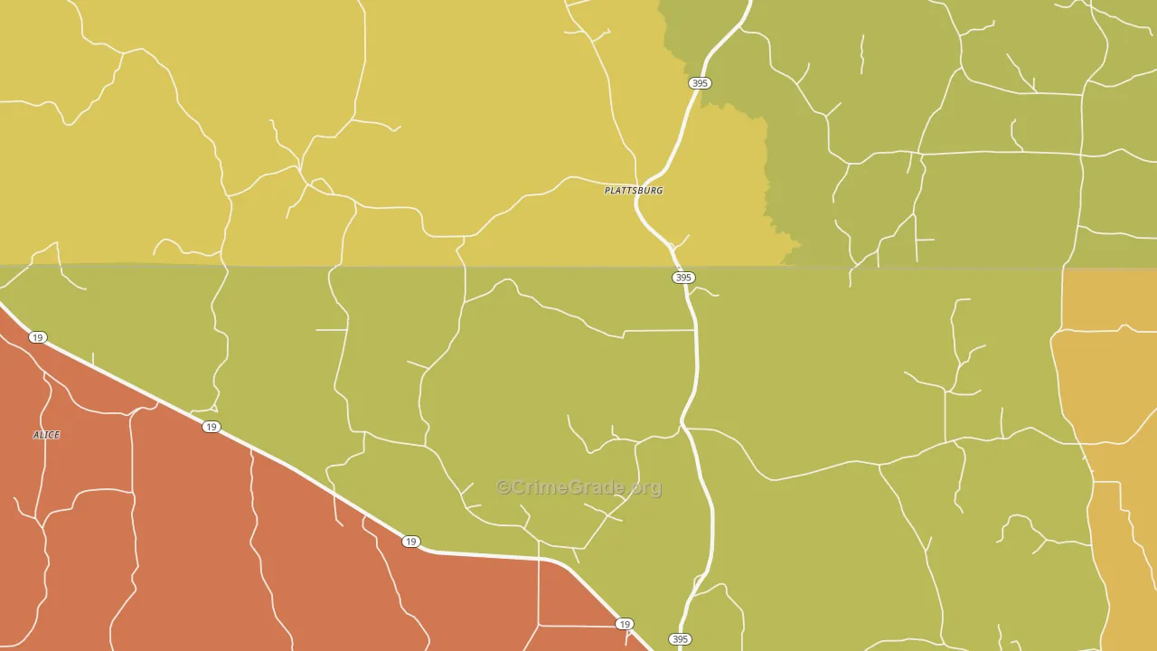 Plattsburgh, MS Map of Burglary Rates