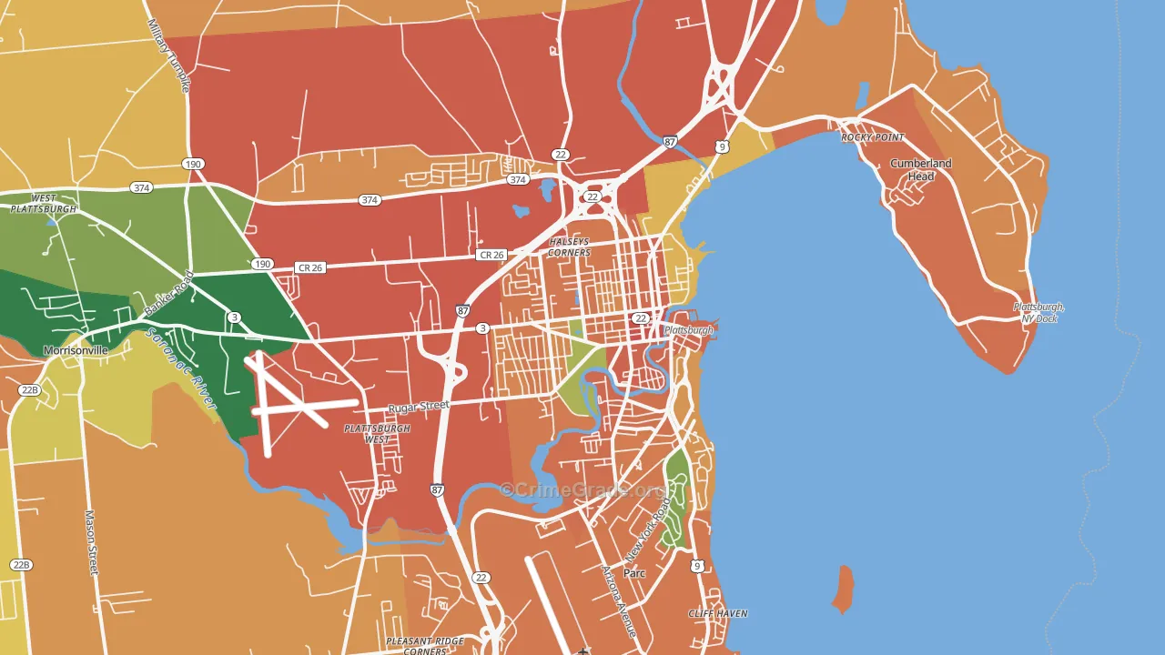 Plattsburgh, NY Map of Burglary Rates