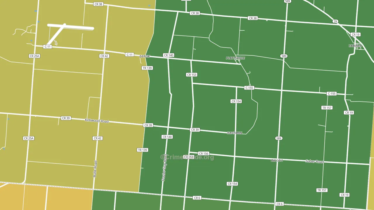 Plattsville, OH Map of Burglary Rates