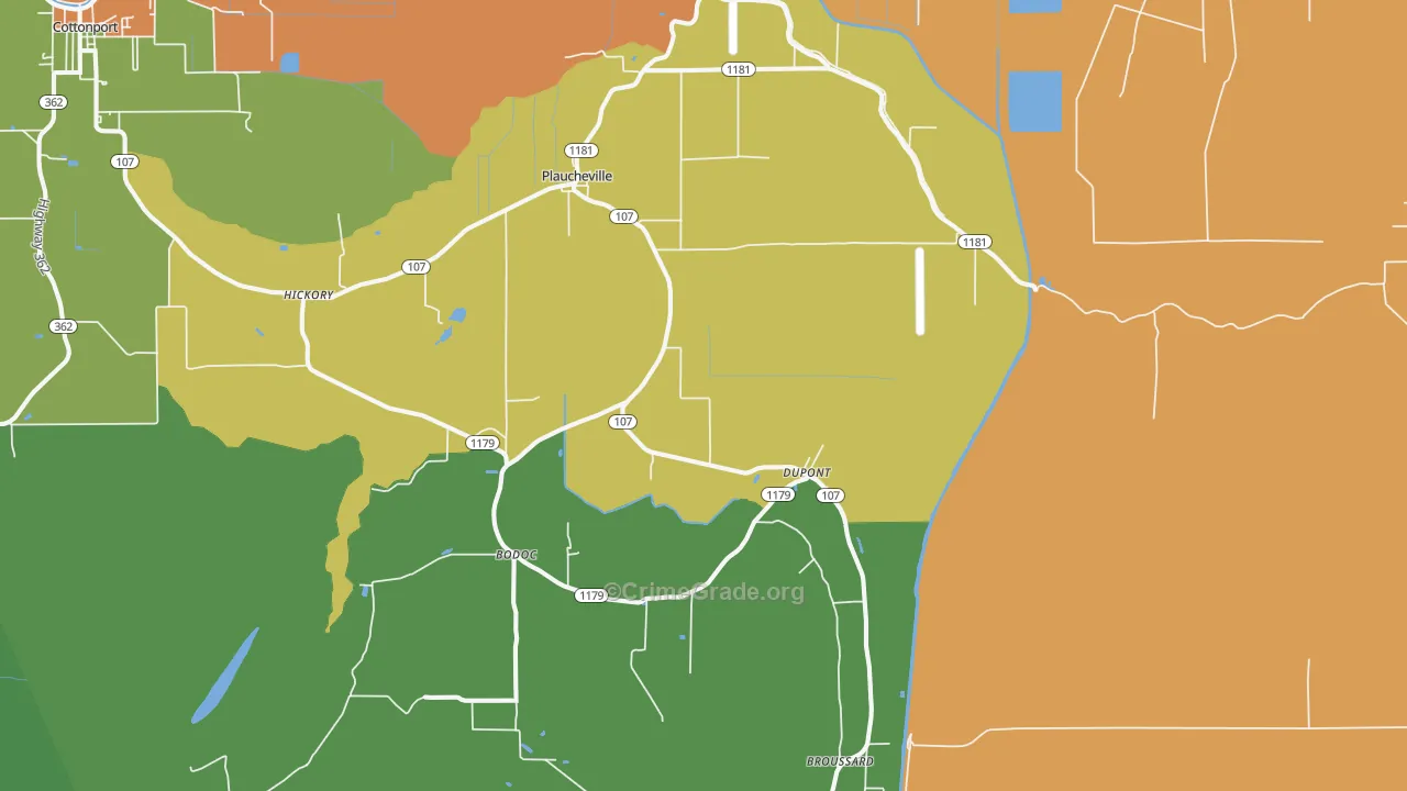 Plaucheville, LA Map of Burglary Rates