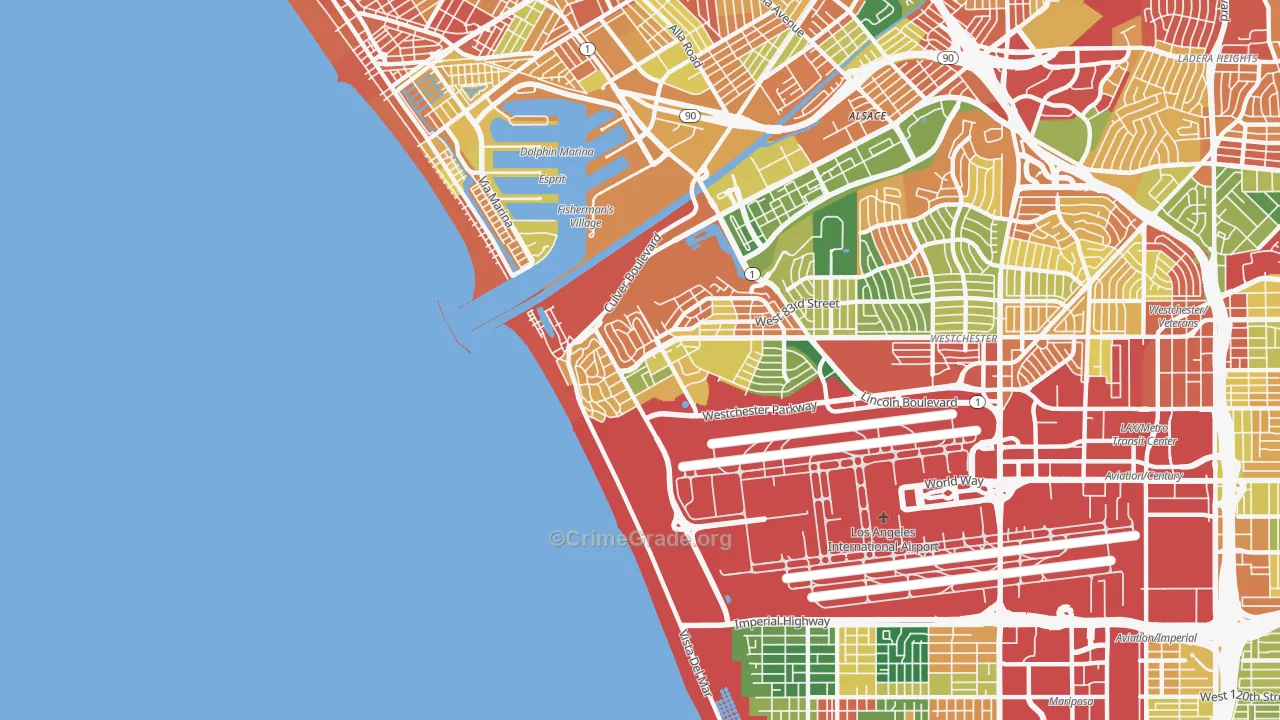 Playa Del Rey, CA Map of Burglary Rates