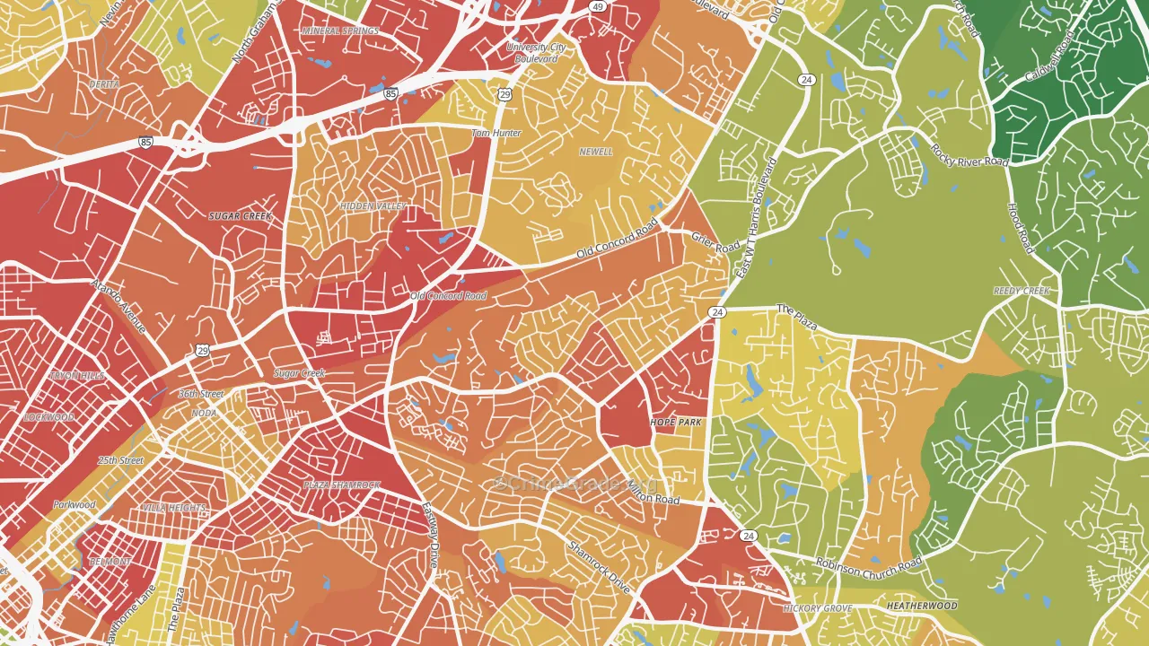 Plaza-Eastway, Charlotte, NC Map of Burglary Rates