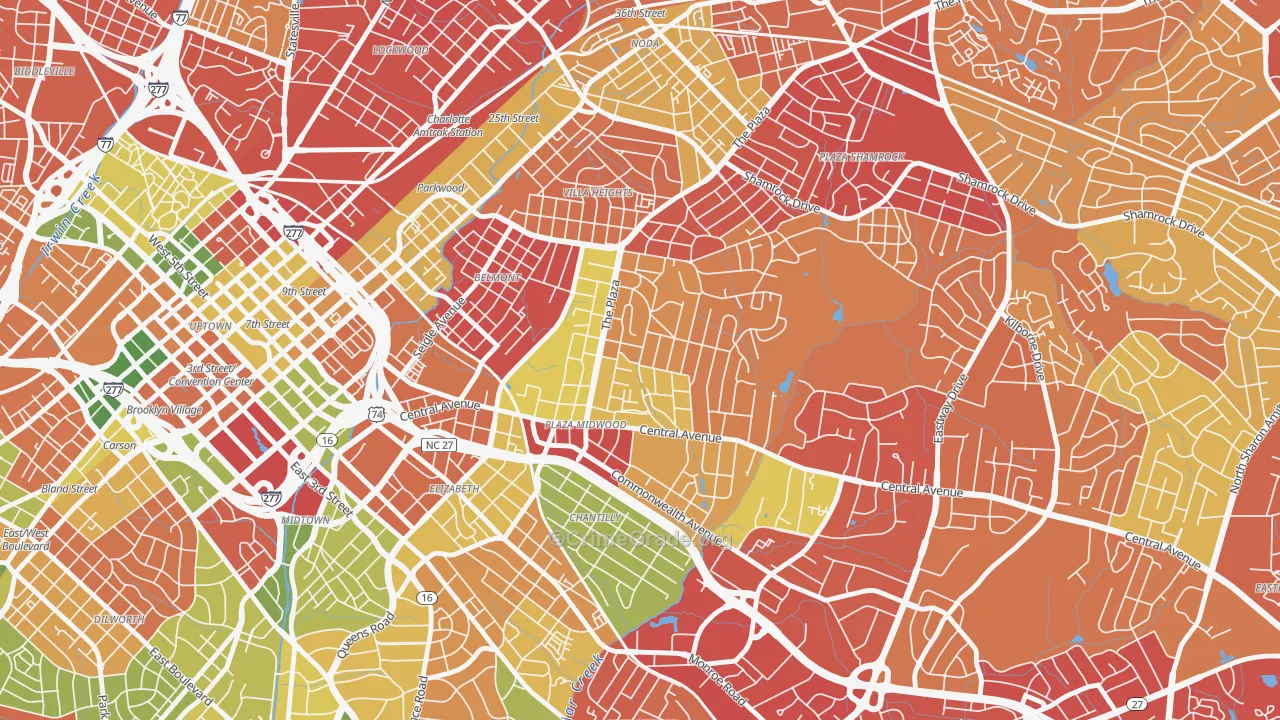 Plaza Midwood, Charlotte, NC Map of Burglary Rates