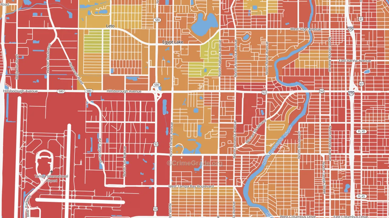 Plaza Terrace, Tampa, FL Map of Burglary Rates