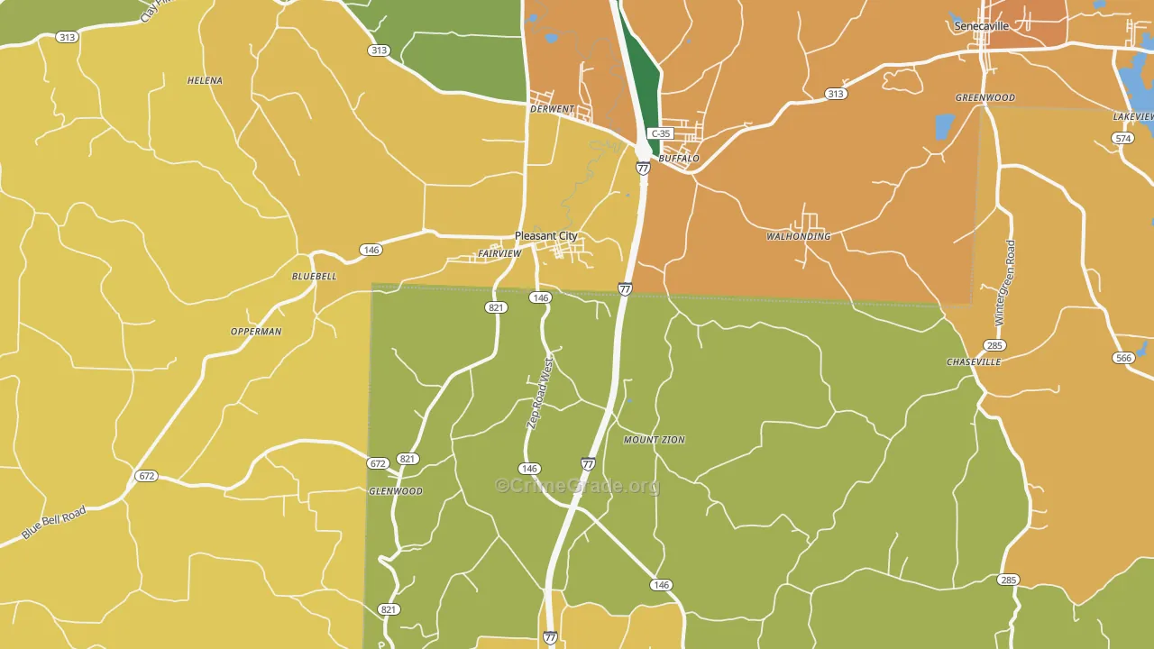 Pleasant City, OH Map of Burglary Rates