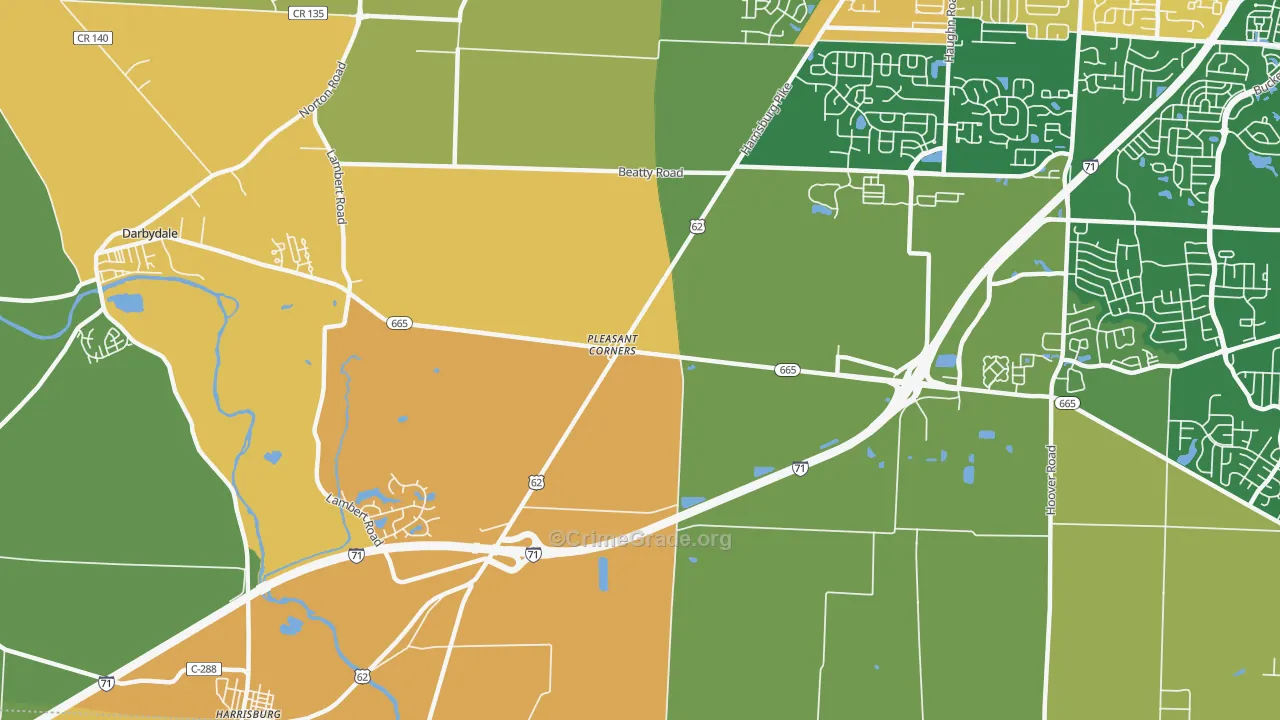 Pleasant Corners, OH Map of Burglary Rates