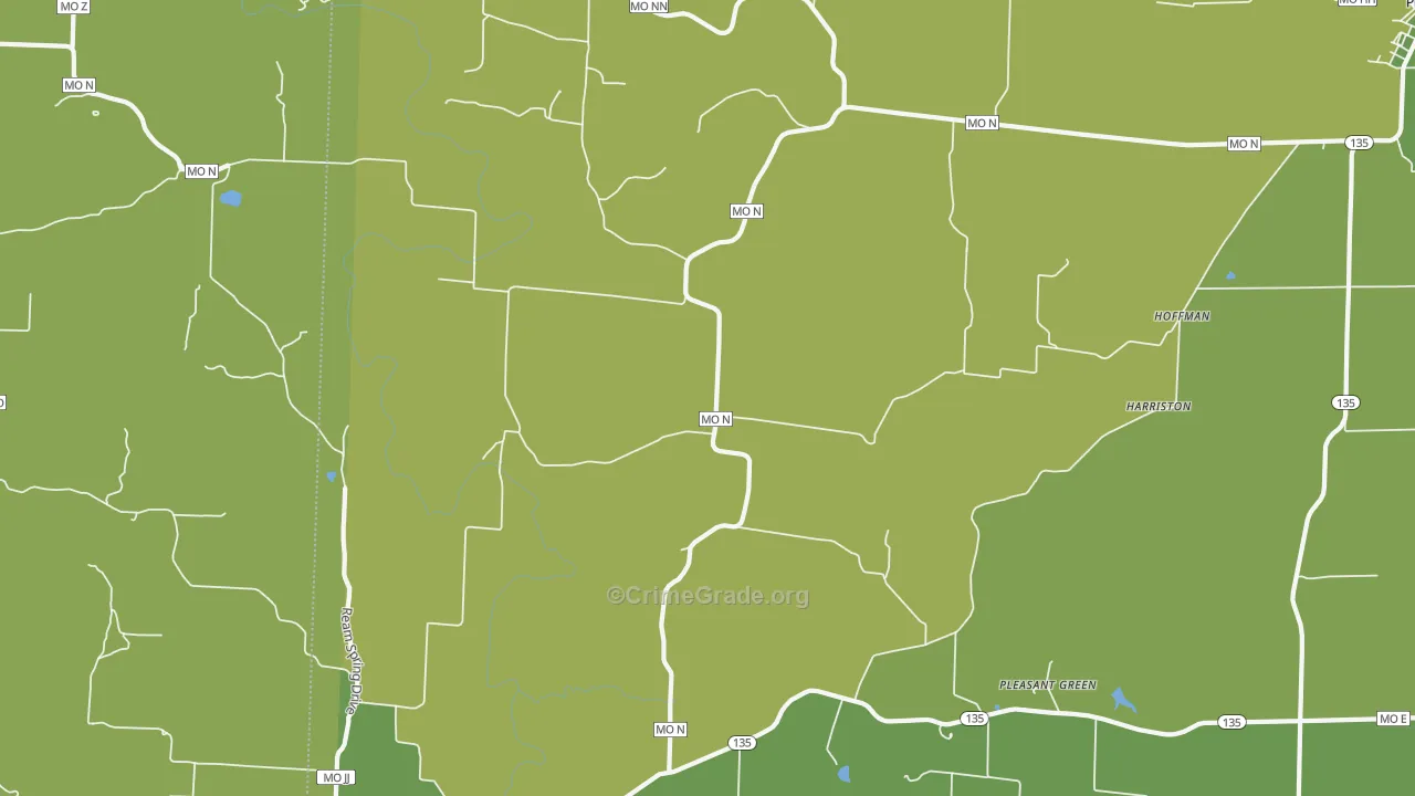 Pleasant Green, MO Map of Burglary Rates