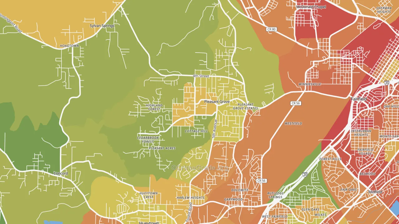 Pleasant Grove, AL Map of Burglary Rates