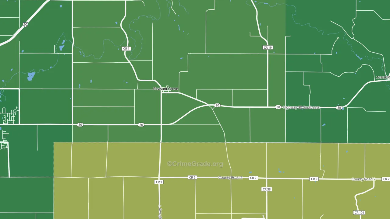 Pleasant Grove, MN Map of Burglary Rates