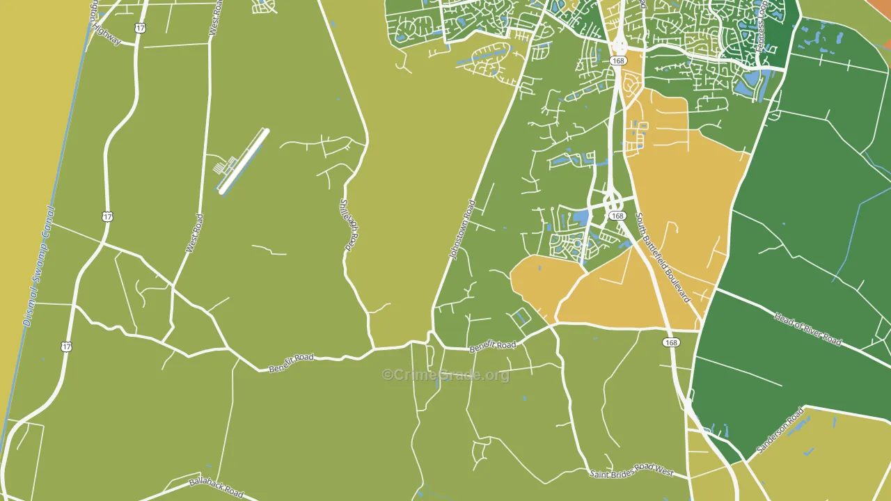 Pleasant Grove West, Chesapeake, VA Map of Burglary Rates