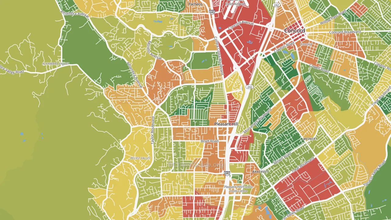 Pleasant Hill, CA Map of Burglary Rates