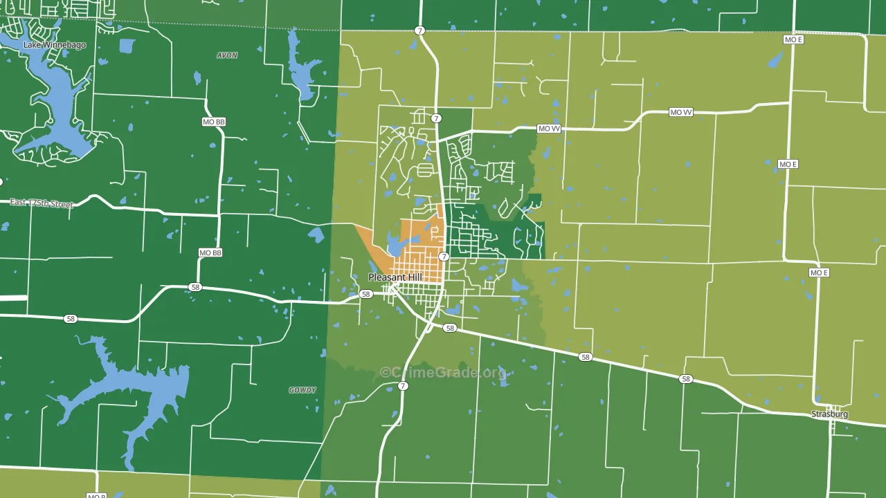 Pleasant Hill, MO Map of Burglary Rates