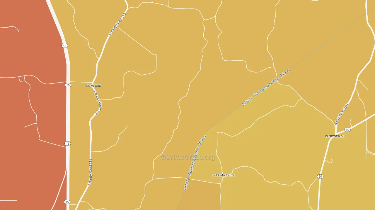 Pleasant Hill, MS Map of Burglary Rates