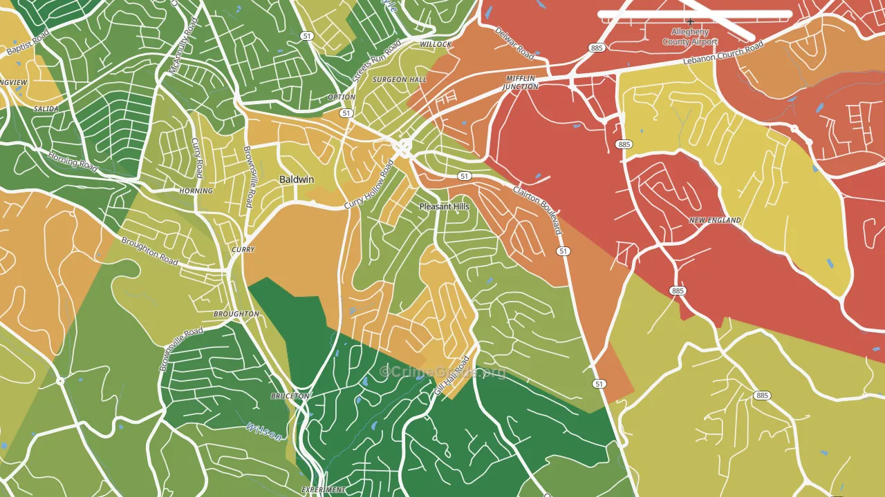 Pleasant Hills, PA Map of Burglary Rates