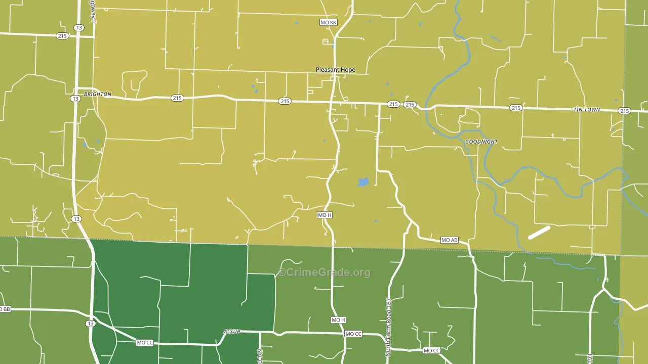 Pleasant Hope, MO Map of Burglary Rates