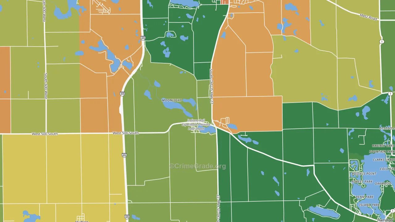 Pleasant Lake, IN Map of Burglary Rates
