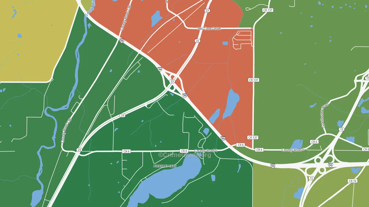 Pleasant Lake, MN Map of Burglary Rates