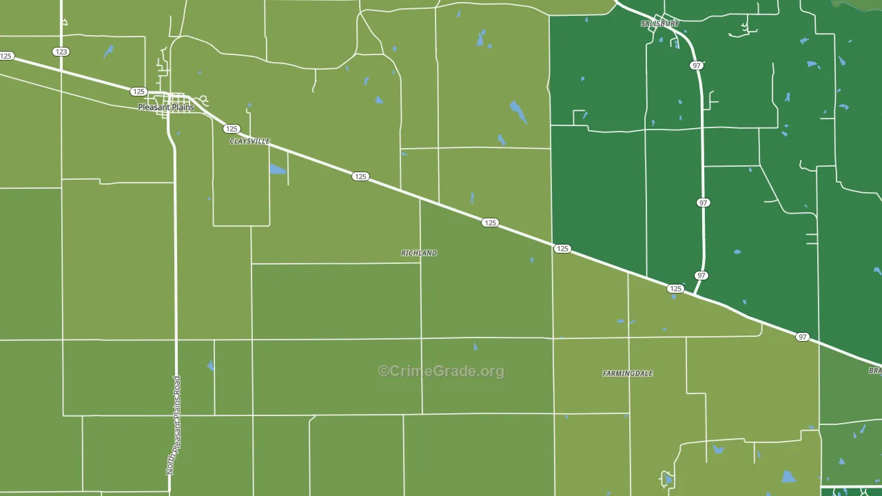 Pleasant Plains, IL Map of Burglary Rates