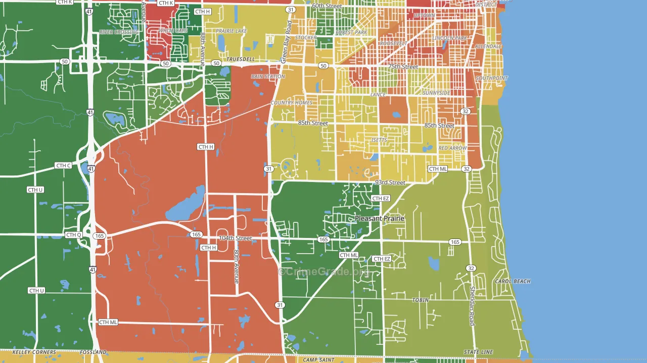 Pleasant Prairie, WI Map of Burglary Rates