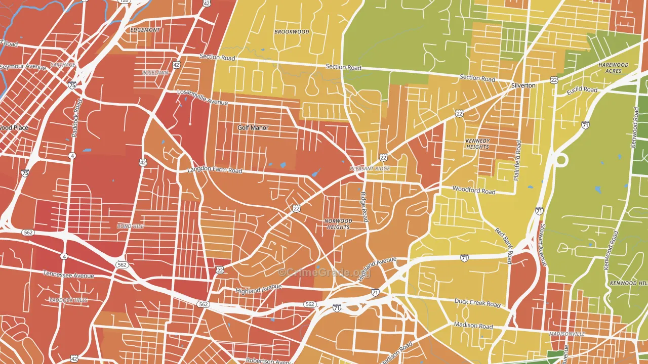 Pleasant Ridge, Cincinnati, OH Map of Burglary Rates