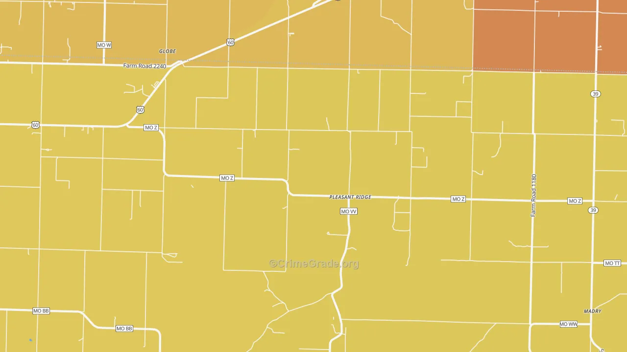 Pleasant Ridge, MO Map of Burglary Rates