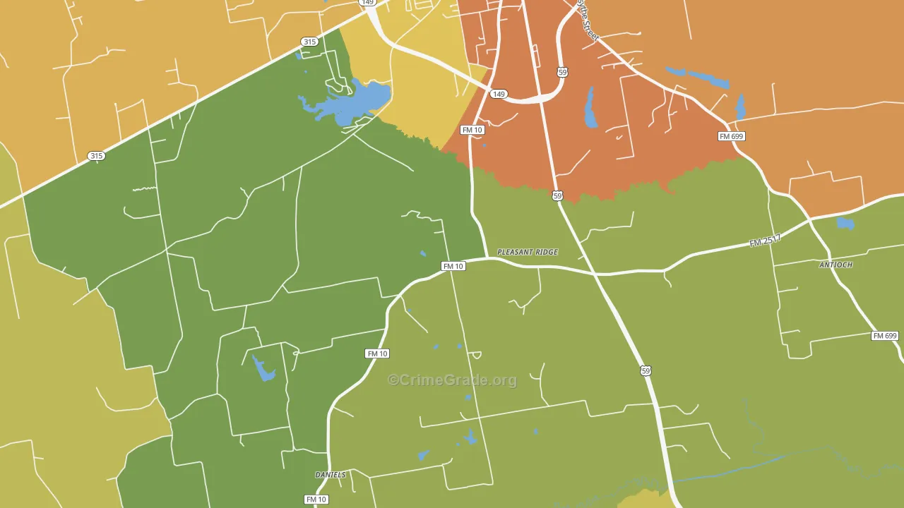 Pleasant Ridge, TX Map of Burglary Rates