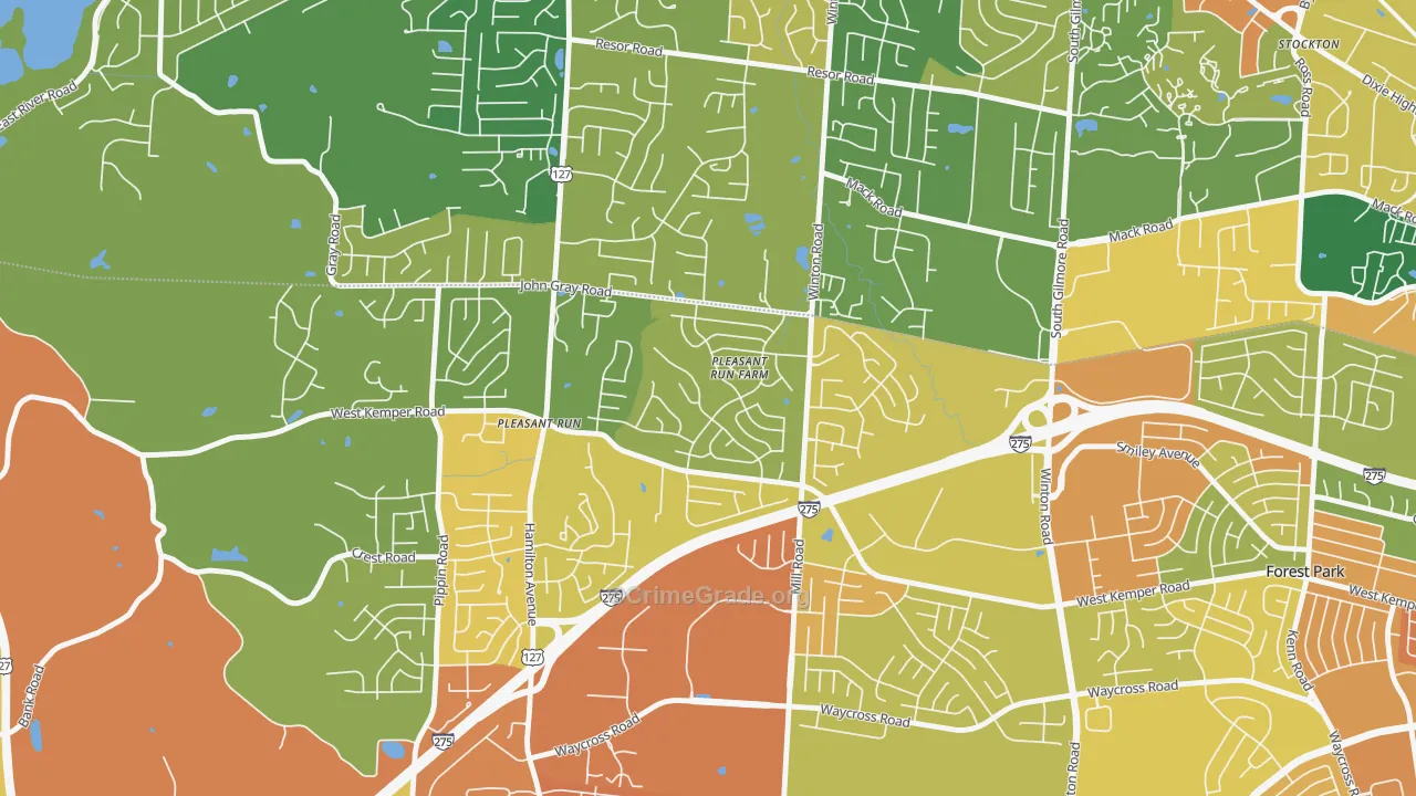 Pleasant Run Farm, Cincinnati, OH Map of Burglary Rates