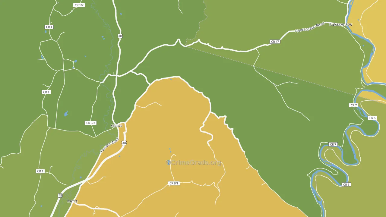 Pleasant Run, WV Map of Burglary Rates