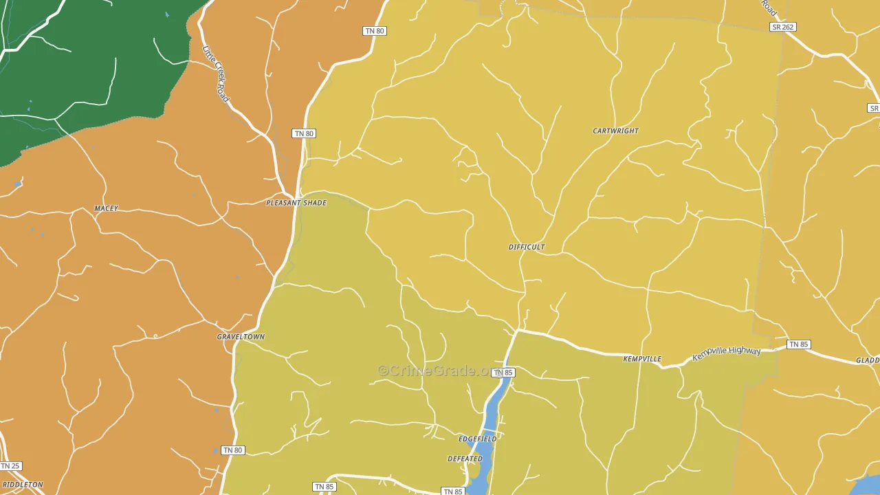 Pleasant Shade, TN Map of Burglary Rates