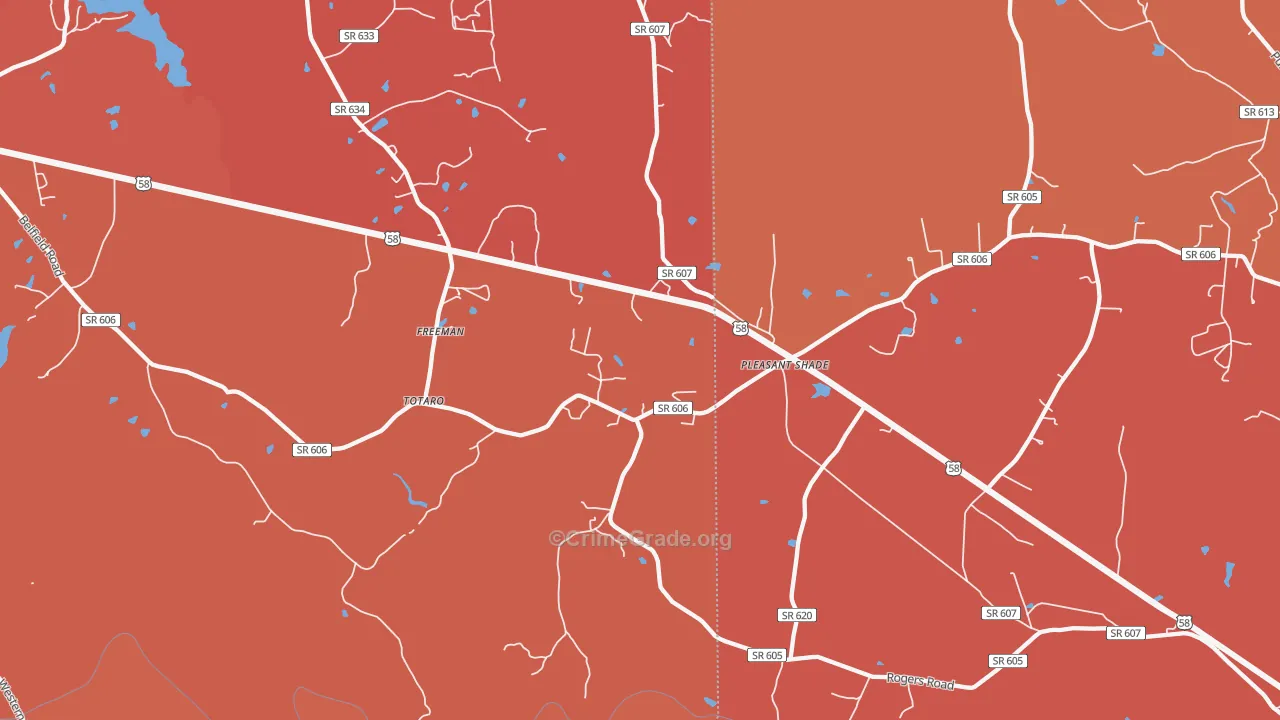 Pleasant Shade, VA Map of Burglary Rates