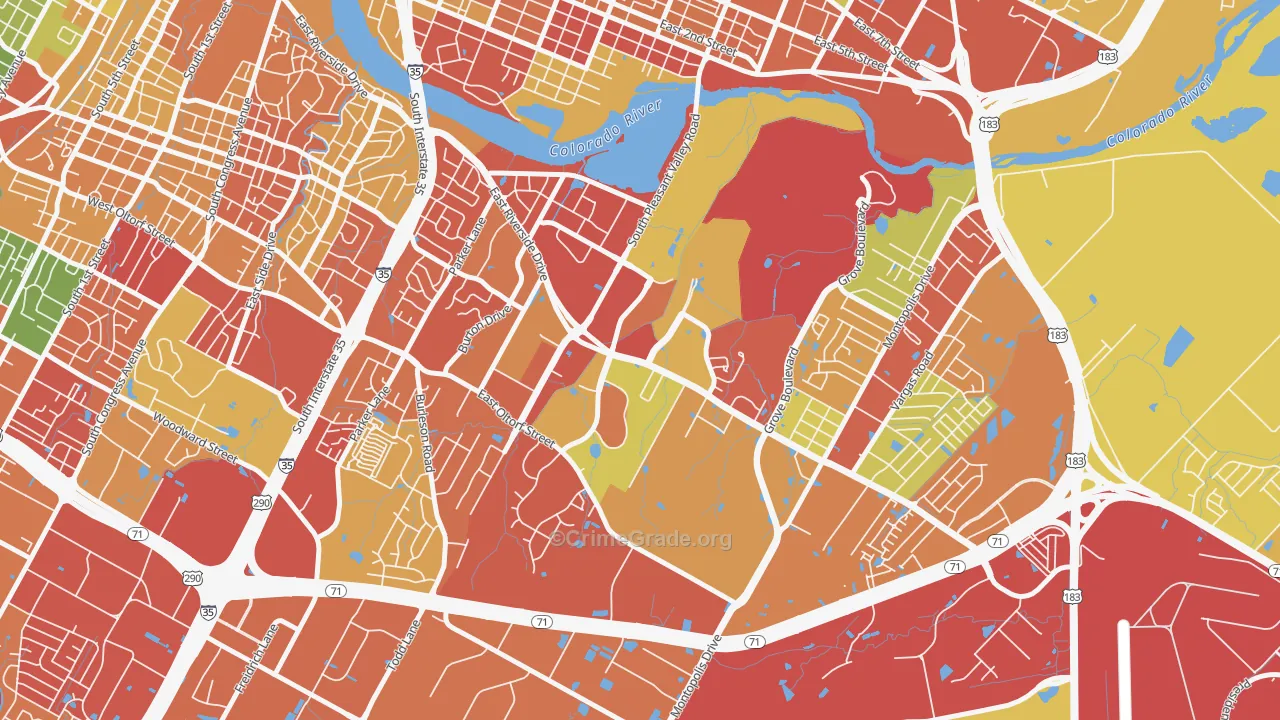 Pleasant Valley, Austin, TX Map of Burglary Rates