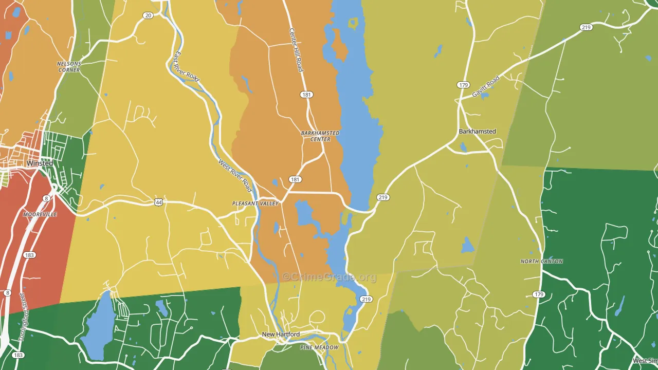 Pleasant Valley, CT Map of Burglary Rates