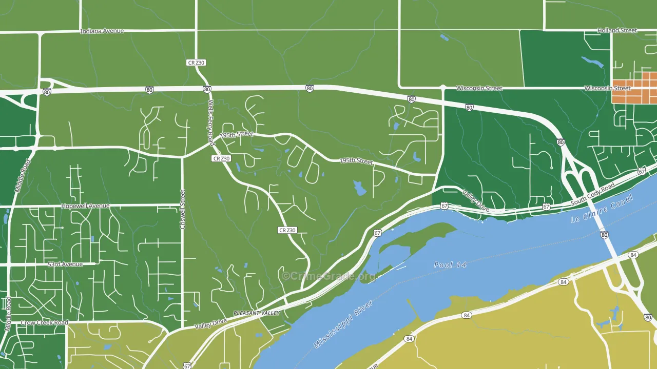 Pleasant Valley, IA Map of Burglary Rates