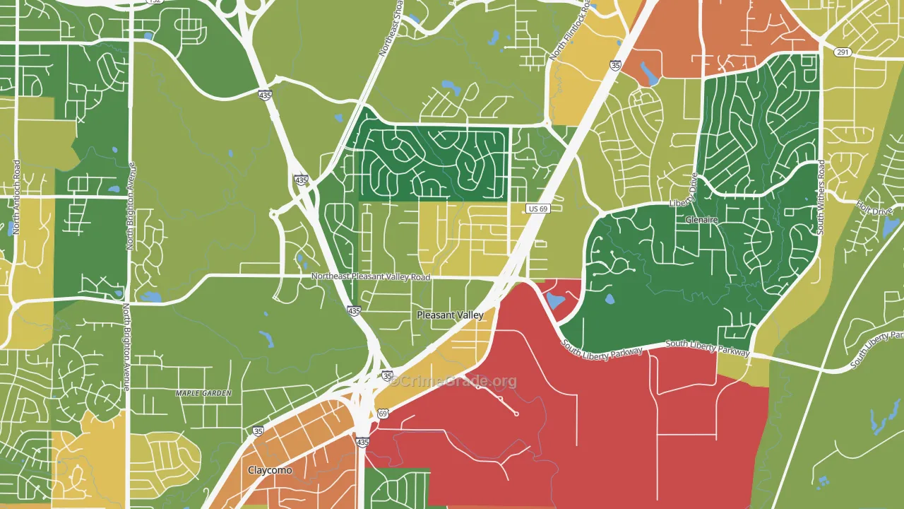 Pleasant Valley, MO Map of Burglary Rates