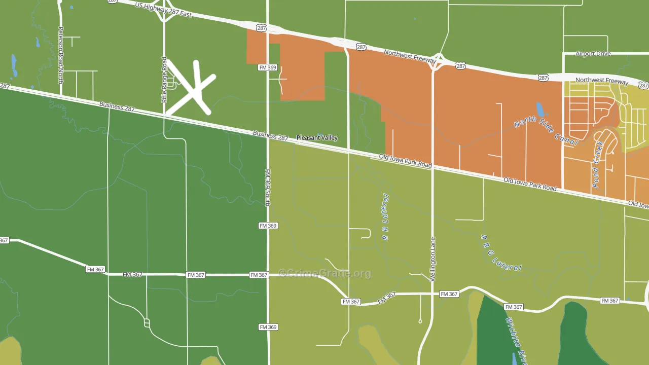 Pleasant Valley, TX Map of Burglary Rates