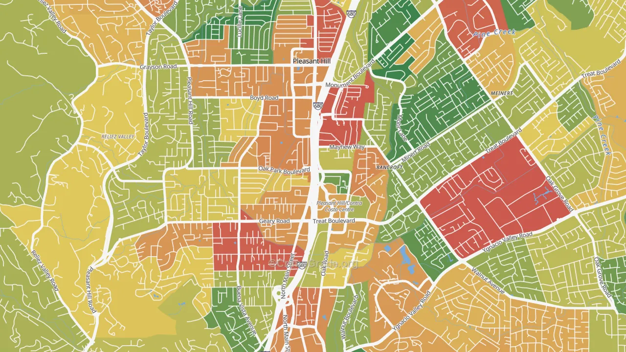Pleasant Valley, Walnut Creek, CA Map of Burglary Rates
