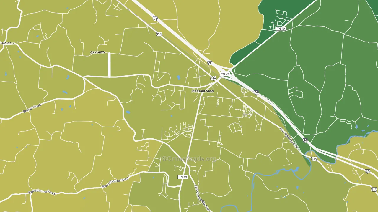 Pleasant View, TN Map of Burglary Rates