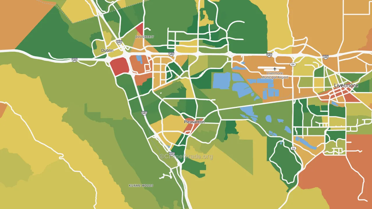 Pleasanton, CA Map of Burglary Rates