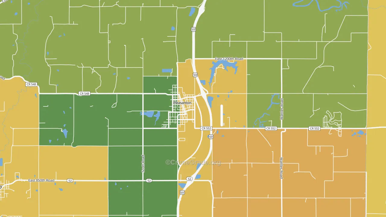 Pleasanton, KS Map of Burglary Rates