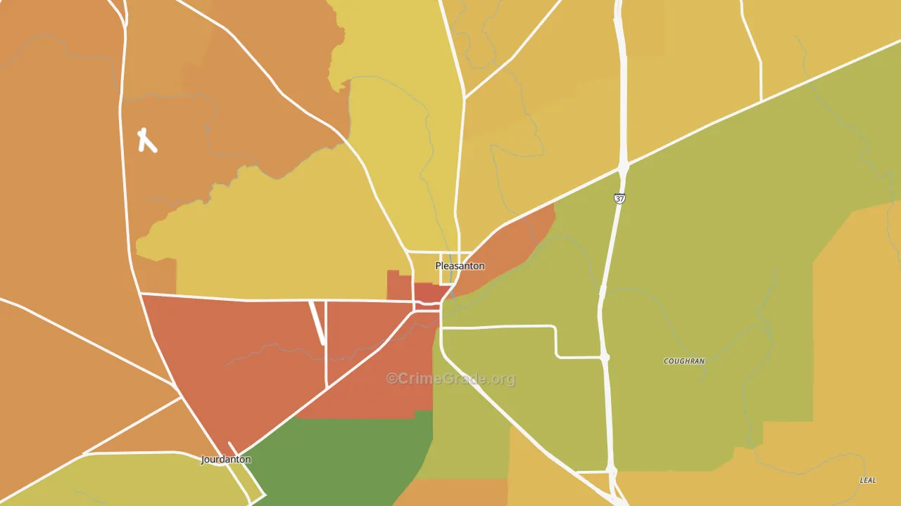 Pleasanton, TX Map of Burglary Rates