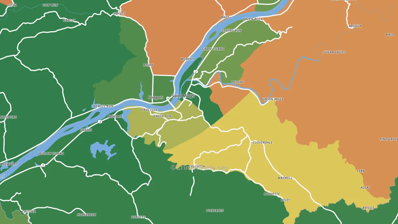 Pleasants County, WV Map of Burglary Rates