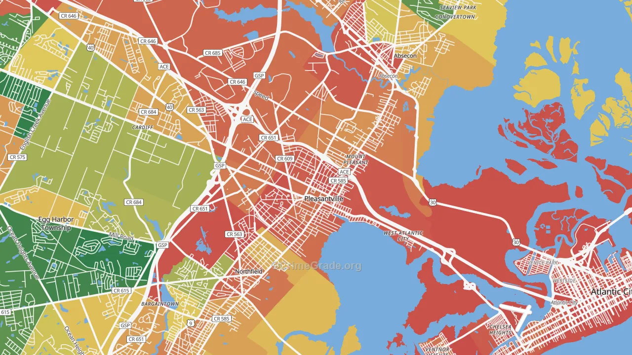 Pleasantville, NJ Map of Burglary Rates