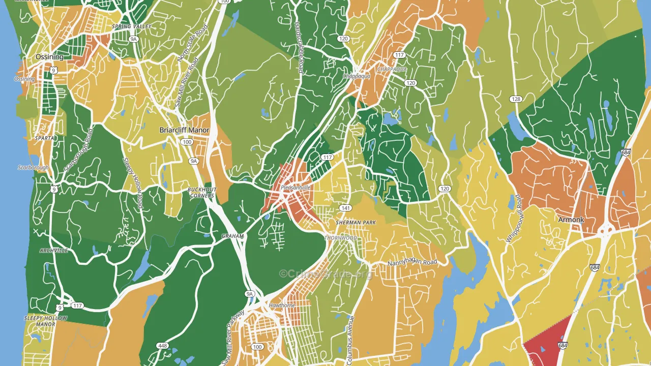 Pleasantville, NY Map of Burglary Rates