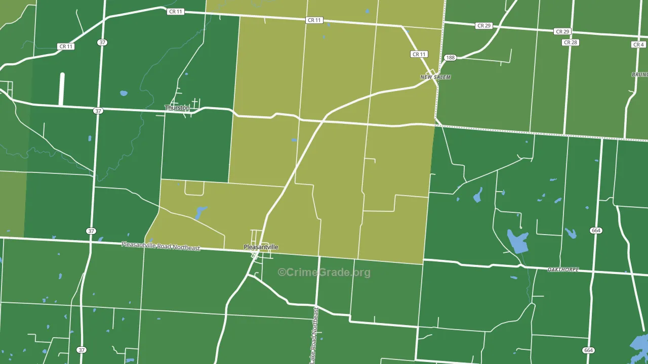 Pleasantville, OH Map of Burglary Rates