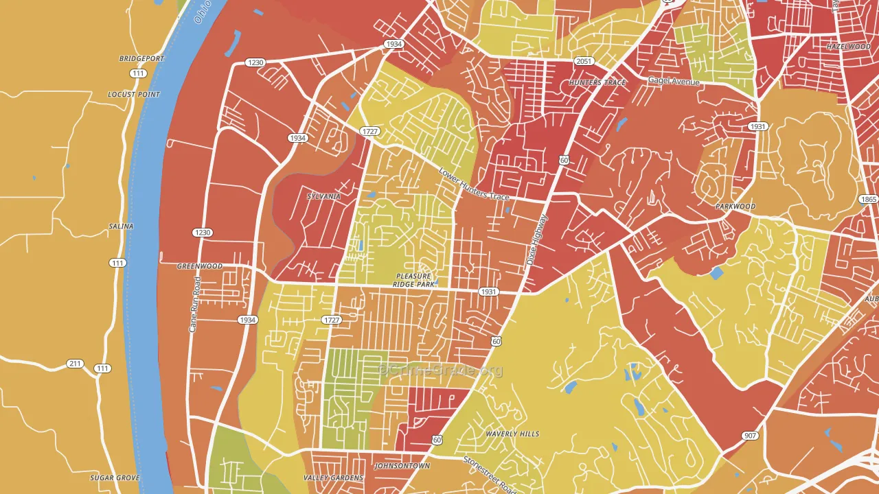Pleasure Ridge Park, Louisville, KY Map of Burglary Rates