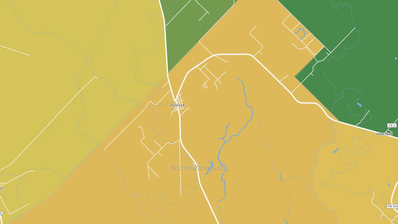 Pledger, TX Map of Burglary Rates