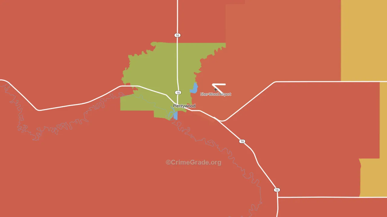 Plentywood, MT Map of Burglary Rates