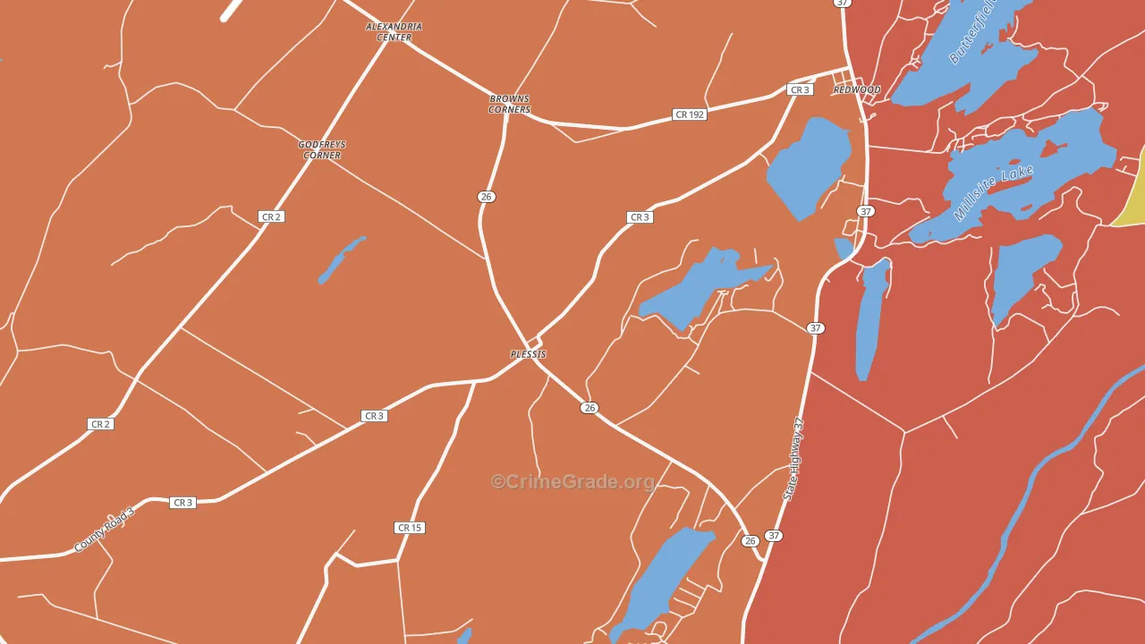 Plessis, NY Map of Burglary Rates