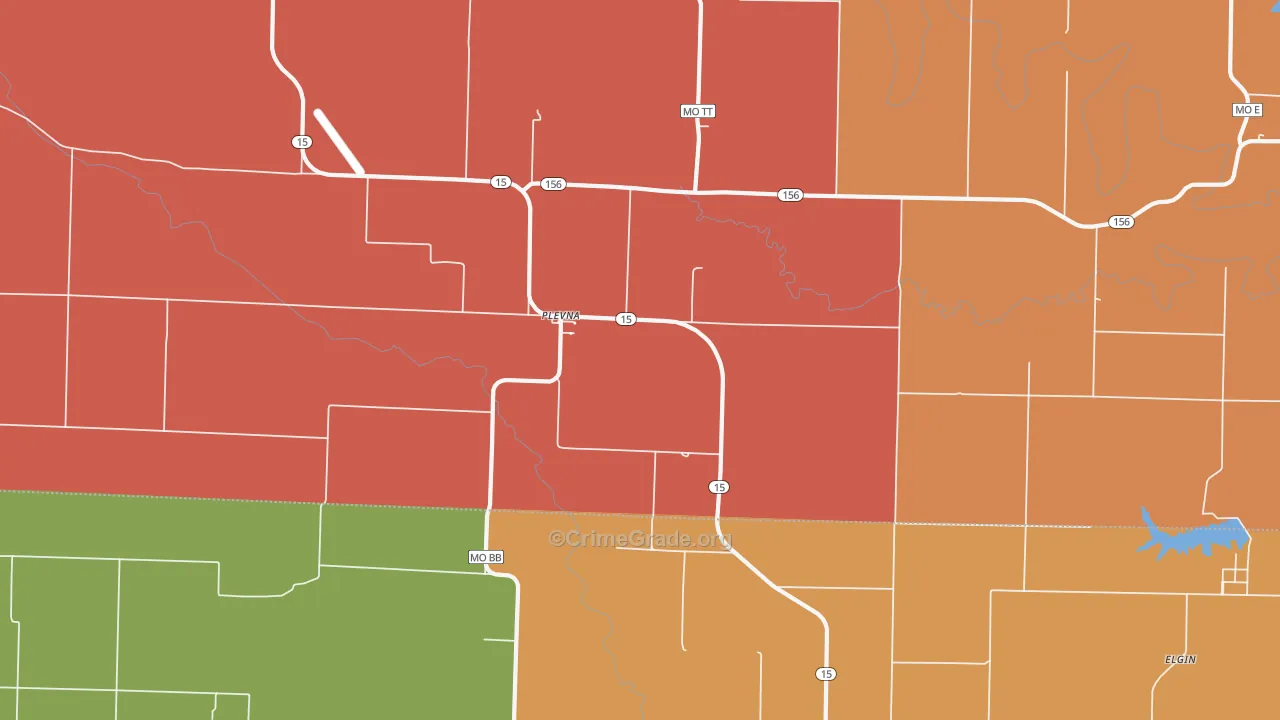 Plevna, MO Map of Burglary Rates