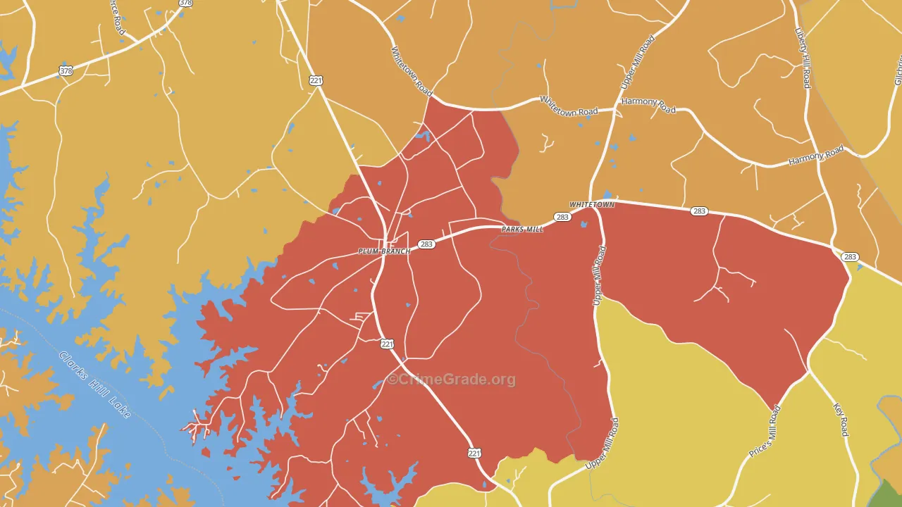 Plum Branch, SC Map of Burglary Rates